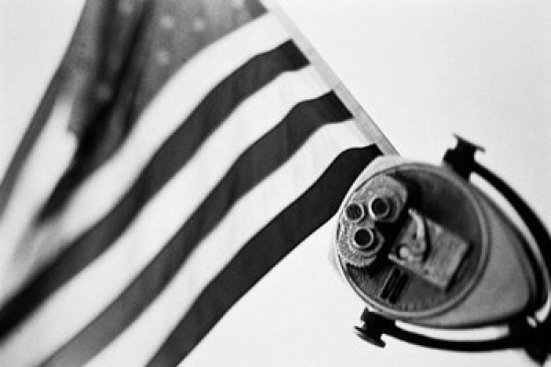 Black and White American Flag Canvas Art - Walter Bibikow DanitaDelimont (35 x 23)