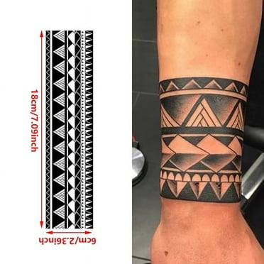 Black and White Arm Ring Geometry Temporary Tattoo Men Women Half Arm Personality Thigh Waterproof Tattoo Stickers