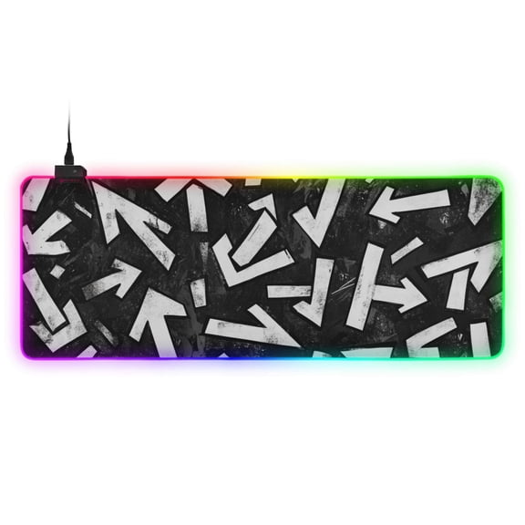 Black and White Arrowhead Graffiti RGB Gaming Mouse Pad Large Keyboard Mat Rubber Base 13 Light Modes