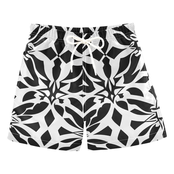 Black and White Art Pattern Boys Swim Trunks Quick Dry Boy Swim Shorts for 3-14 Years