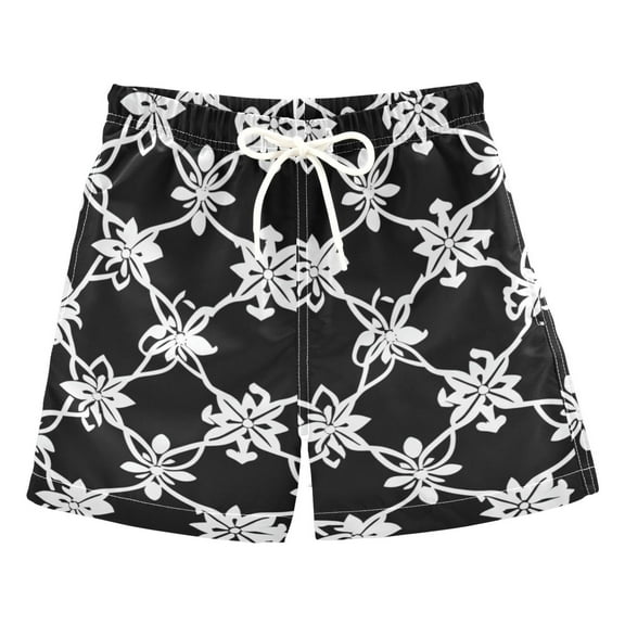 Black and White Art Pattern Boys Swim Trunks Quick Dry Boy Swim Shorts for 3-14 Years