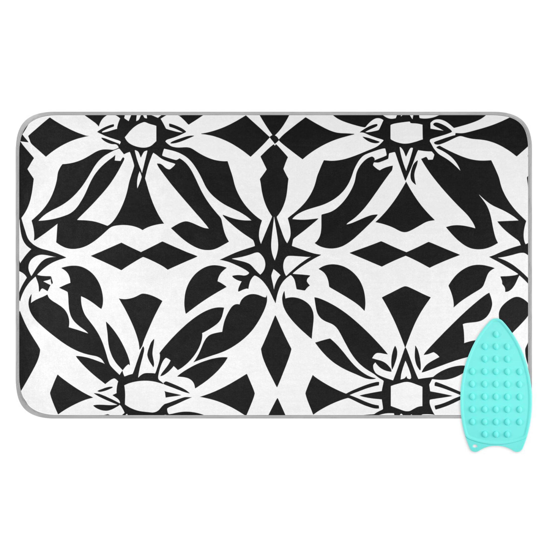 Black and White Art Pattern Ironing Mat Blanket for Table Top Travel Portable Ironing Board Pad 47.2x27.6 Inch