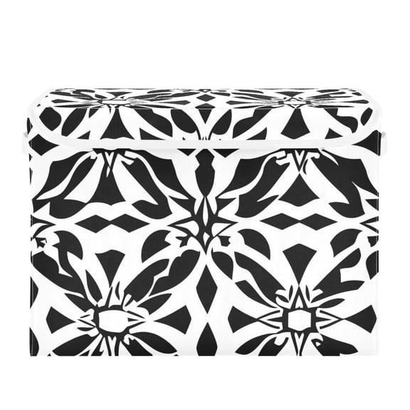 Black and White Art Pattern Large Storage Bins with Linen Collapsible Lid Storage Box 16.7 x 12.6 x 11.8in