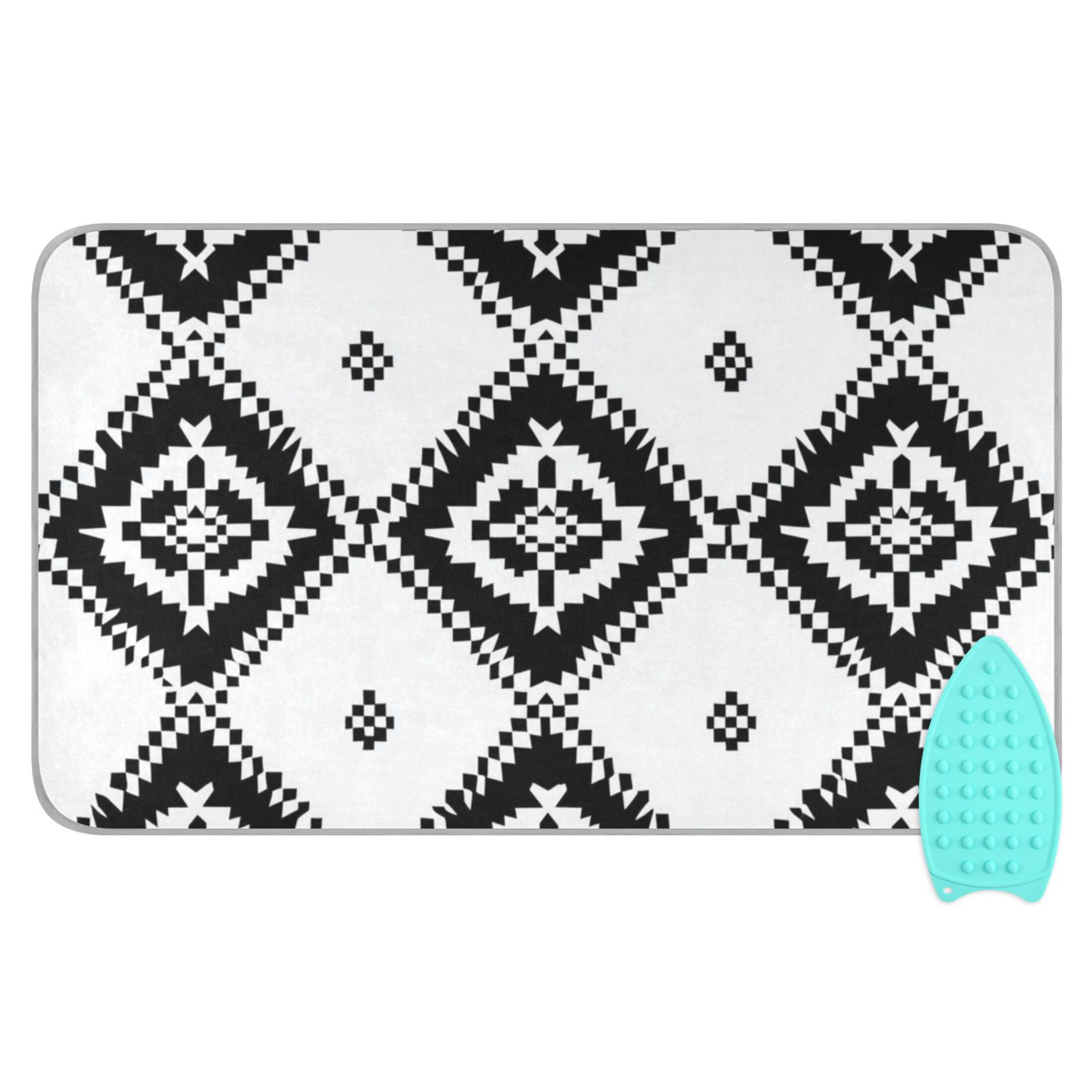Black and White Art Squares Ironing Mat Blanket Portable Travel Ironing Pad Heat Resistant Pad 47.2" x 27.6”