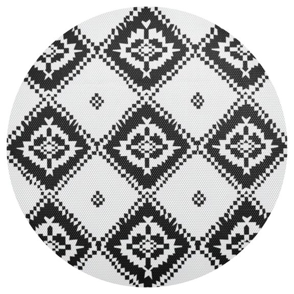 Black and White Art Squares PVC Round Grid Placemat Table Mat 1 Pc 15.4" x 15.4"