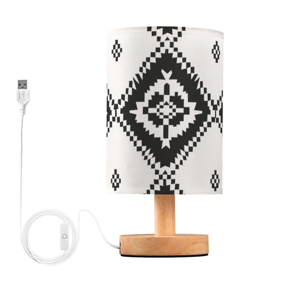 Black and White Art Squares Table Lamp with USB Port LED Warm Light Lamp Night Light Home Decor