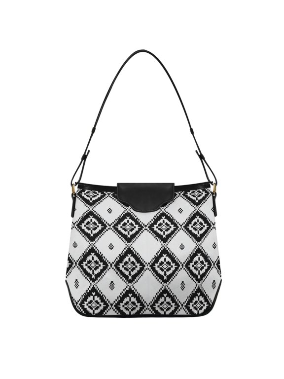 Black and White Art Squares Women's Tote Bag Convertible Handbags Hobo Shoulder Bag with Zipper Magnetic Snap