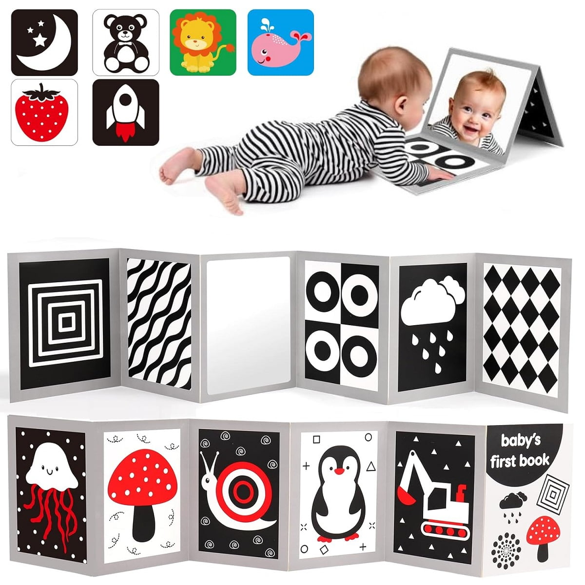 Black and White Baby Toys for Infants, Tummy Time Mirror for Babies 0-6 Months, Infant Gifts, High Contrast Toys for Newborns