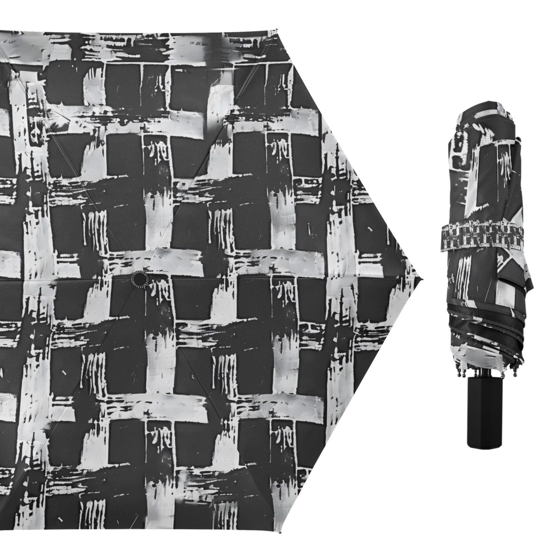 Black and White Basket Compact Sun Umbrella Windproof Travel Umbrellas for Rain Strong Portable UV Protection