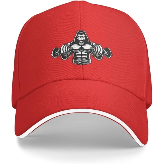 Black and White Bodybuilding Monkey with Dumbbells Baseball Cap Sandwich Brim Hats for Men Women Adjustable Caps