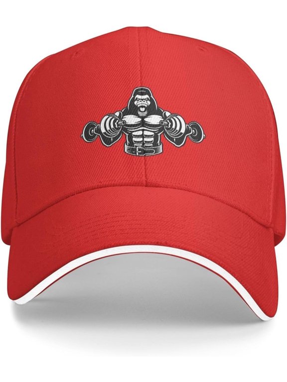 Black and White Bodybuilding Monkey with Dumbbells Baseball Cap Sandwich Brim Hats for Men Women Adjustable Caps
