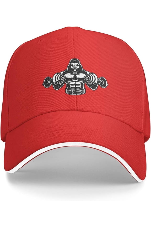 Black and White Bodybuilding Monkey with Dumbbells Baseball Cap Sandwich Brim Hats for Men Women Adjustable Caps