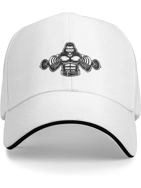 Black and White Bodybuilding Monkey with Dumbbells Baseball Cap Sandwich Brim Hats for Men Women Adjustable Caps