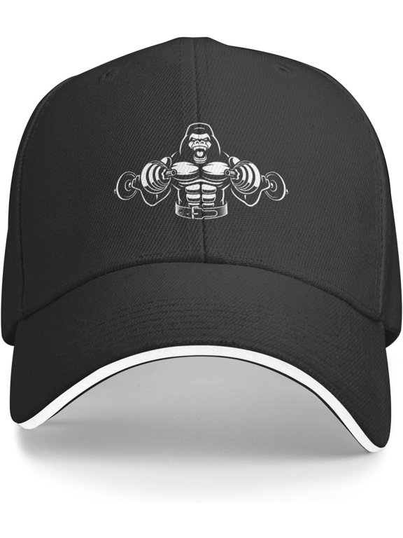 Black and White Bodybuilding Monkey with Dumbbells Baseball Cap Sandwich Brim Hats for Men Women Adjustable Caps