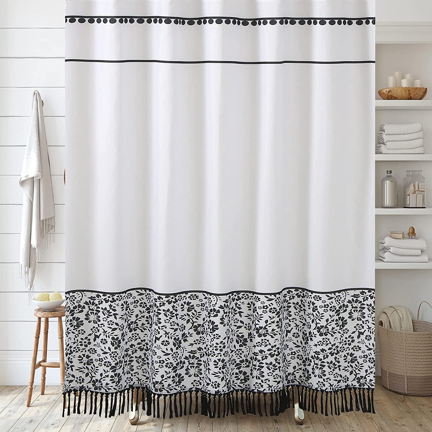 Black and White Boho Shower Curtain,Modern Farmhouse Bathroom Shower ...