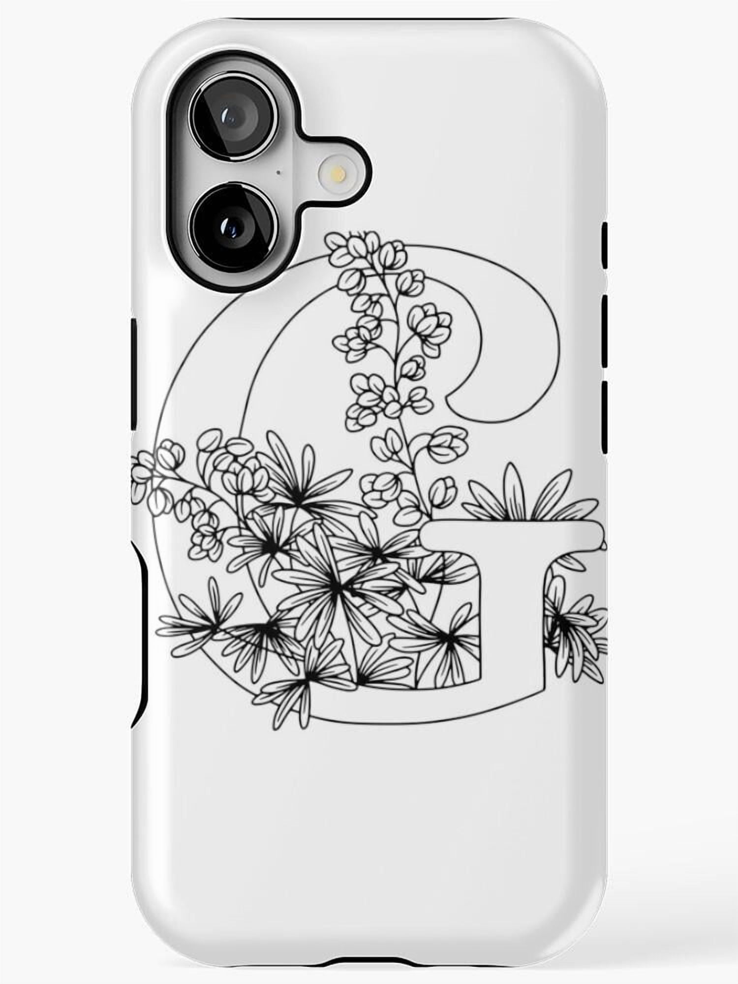 Black and White Botanical Floral Line Art Tough iPhone Case ...