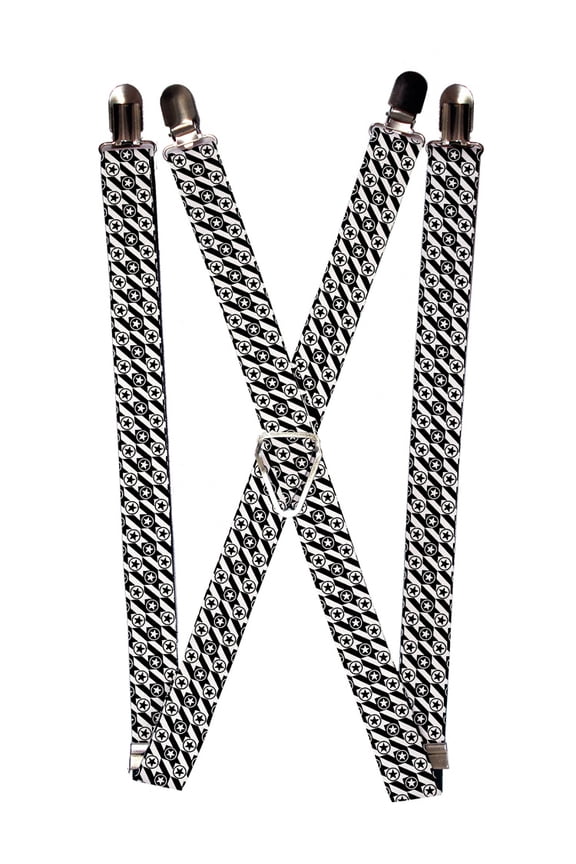 Black and White Box Circle Star Checker Pattern Suspenders