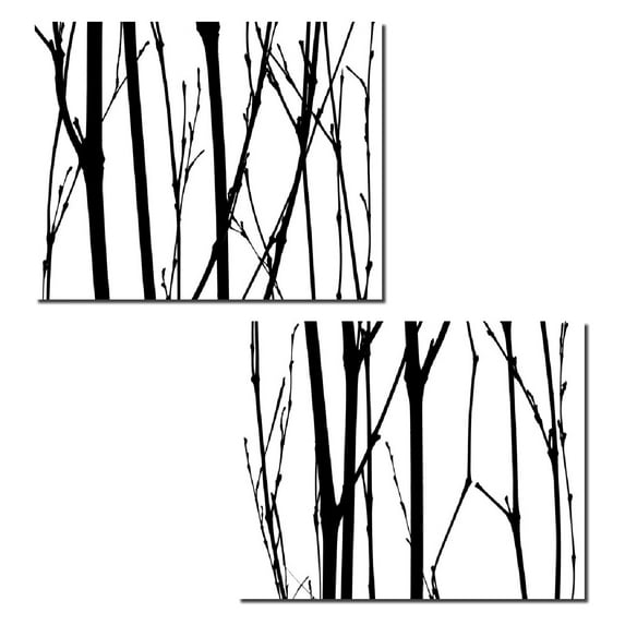 Black and White Branch Silhouette Photograph Set; Two 14x11in Poster Prints