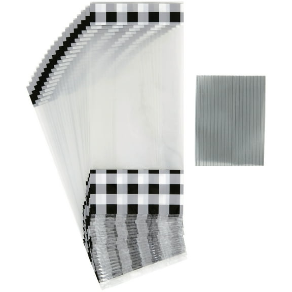Black and White Buffalo Plaid Cello Treat Bags - 9.5 x 4 x 2in. - 20 Pack (1912-0-0220)