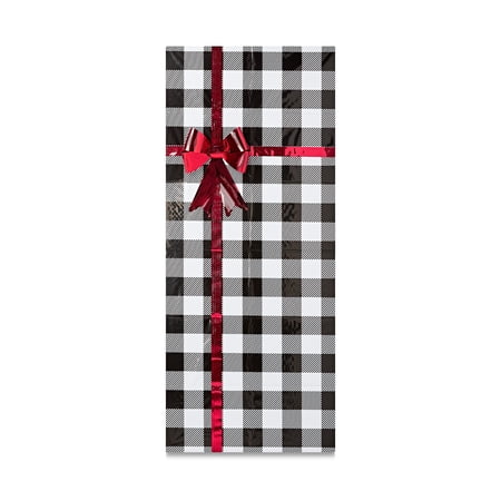 Black and White Buffalo Plaid Christmas Door Panel with Bow, 30 in x 72 in, by Holiday Time
