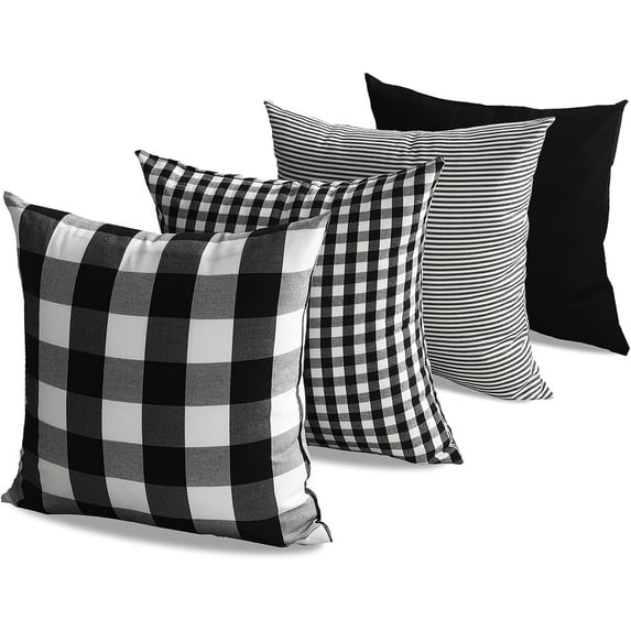 Black and White Buffalo Plaid Outdoor Throw Pillow Covers 18x18 Set of 4 Buffalo Check Farmhouse Decor for Couch Room and Front Porch