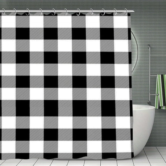Black and White Buffalo Plaid Shower Curtain,Washable Waterproof Bathroom Shower Curtain Set With Hooks,71x71 Inch