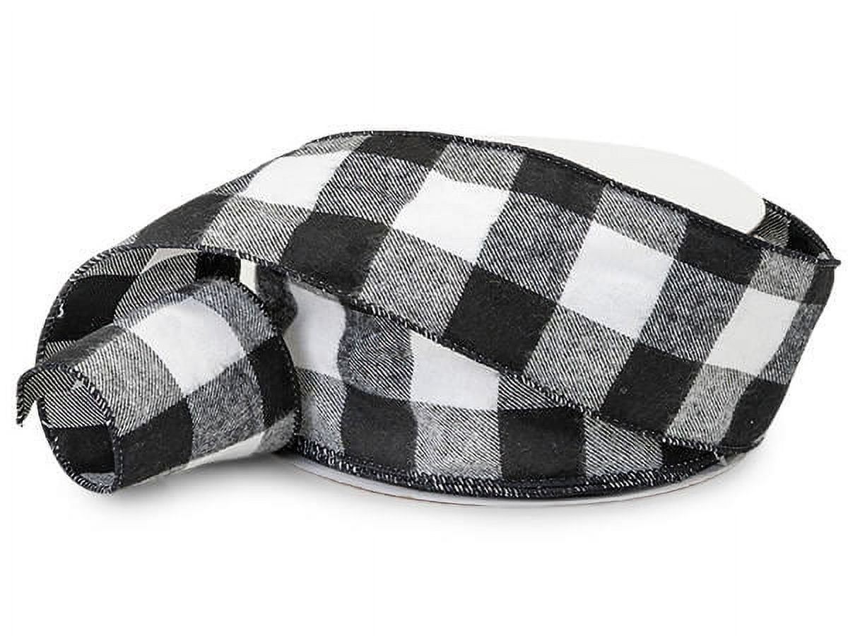 Black and White Buffalo Plaid Wired Ribbon, 2-1/2"x25 yards