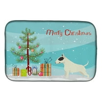 Black and White Bull Terrier Christmas Tree Dish Drying Mat