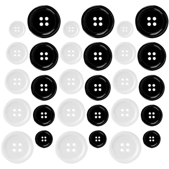 Black and White Resin Buttons for Clothes and Backpacks, Large Decorative Replacement, 2 Boxes Set