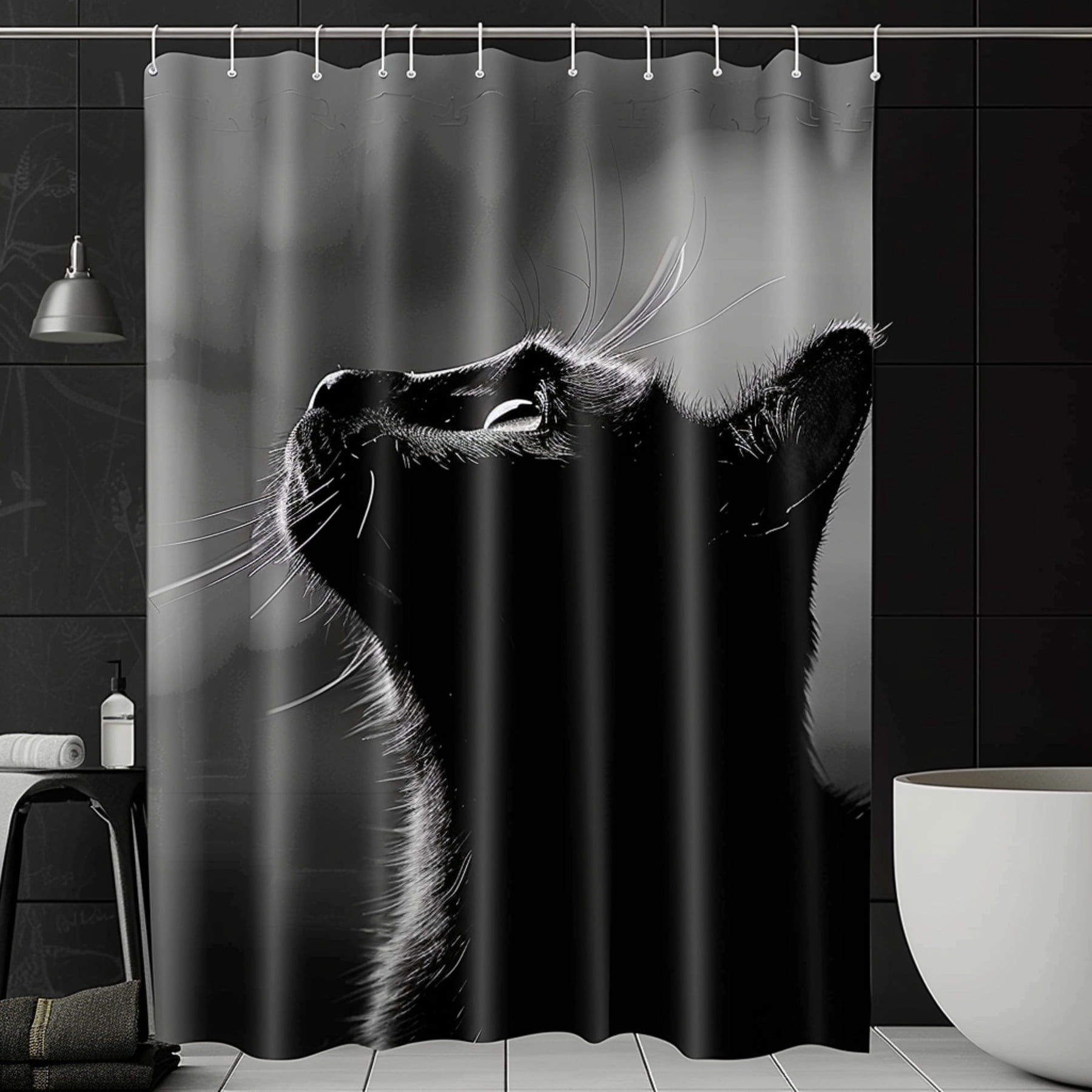 Black and White Cat Bathroom Decor Shower Curtain Cat Themed Room ...