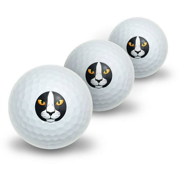 Black and White Cat Face Pet Kitty Novelty Golf Balls, 3pk