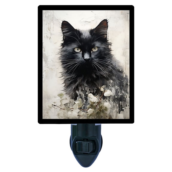 Black and White Cat Night Light  Elegant Feline Portrait, Realistic Cat Art Dcor, Perfect for Cat Lovers, Free Switchable Insert
