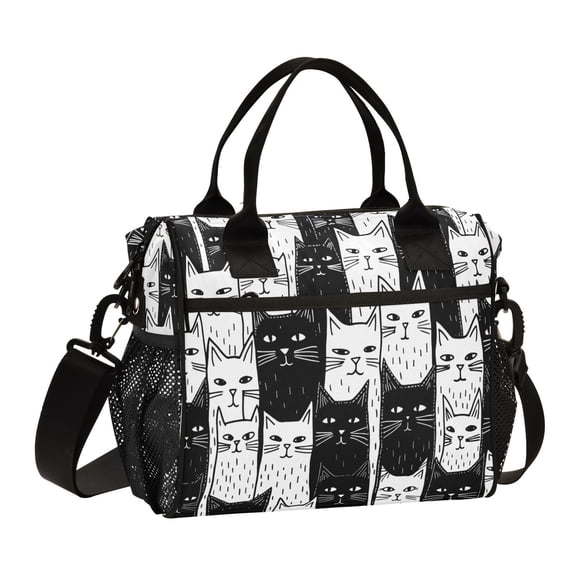 Black and White Cats Cooler Bag Lunch Bag Soft Cooler Cooling Tote Insulated Lunch Box for Adult Men Women
