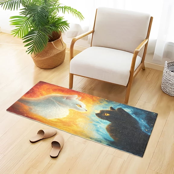 Black and White Cats Fight Plush Carpet Non Slip Runner Rug Absorbent Bath Mat 39" x 20"