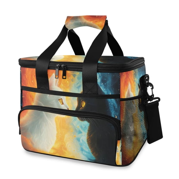 Black and White Cats Fight Portable Cooler Lunch Box Reusable Insulated Lunch Bag Leakproof 15L