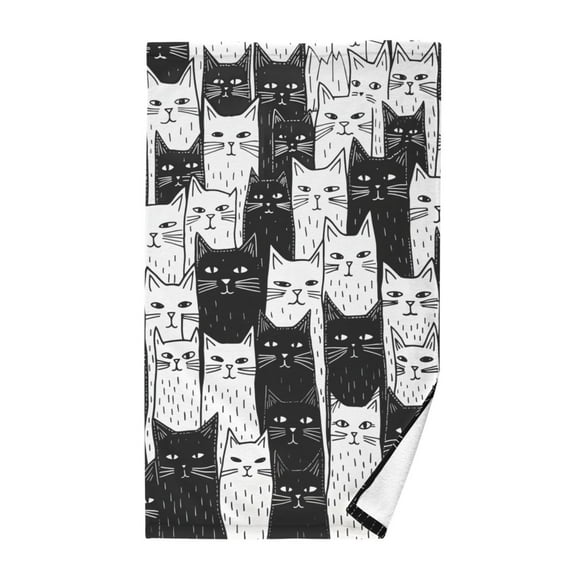 Black and White Cats Hand Towel Bath Towels Face Towels Cotton Absorbent for Home Hotel Spa Swimming Yoga Sports