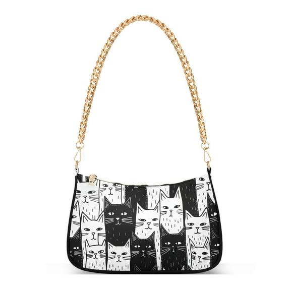 Black and White CatsWomen Small Shoulder Bag Crossbody Tote Hobo Bags Purse Clutch Handbags with Chain Strap for Women