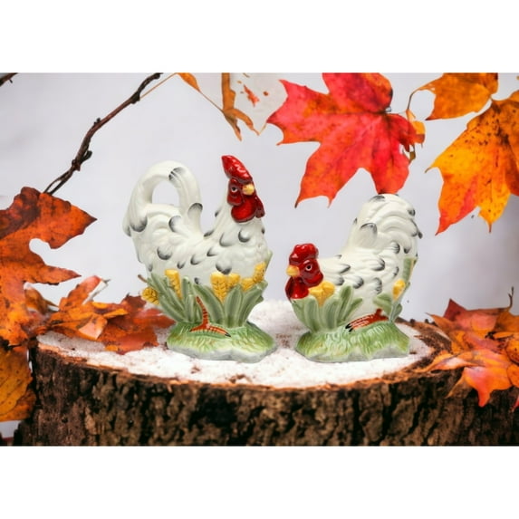 Black and White Ceramic Rooster Salt and Pepper Shakers