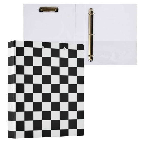 Black and White Check 3 Ring Hardcover Binders 1.5in Round Rings for Letter-Size Folder Paper Organizer Pockets for Office Student Recipe