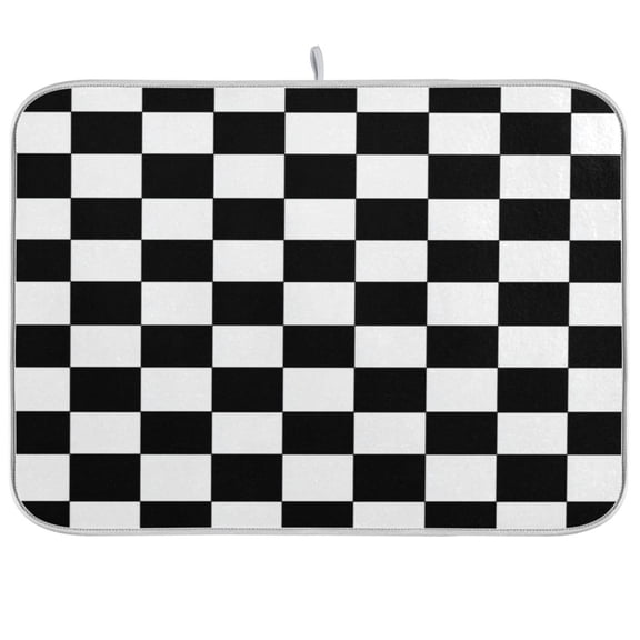 Black and White Check Dish Drying Mat Kitchen Mats Microfiber Counter Absorbent Dish Pad Drainer Rack
