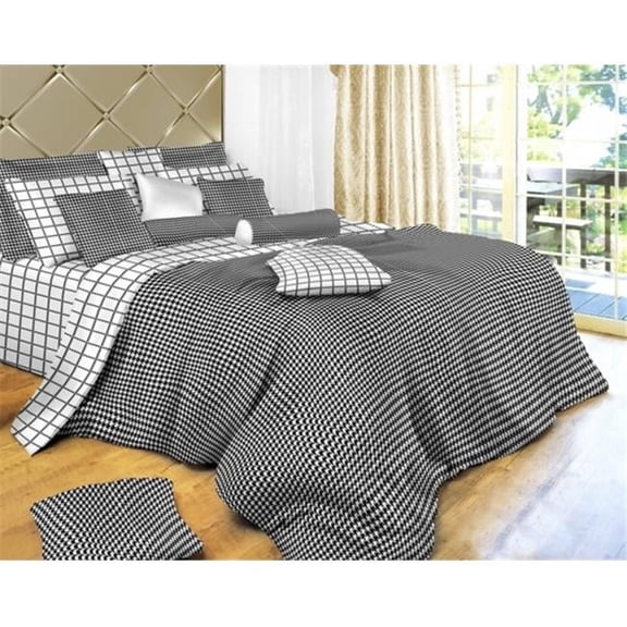 Black and White Check Luxury 6 Piece Duvet Cover Set, King