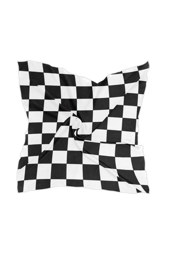 Black and White Check Women's Fashion Soft Scarf Square Satin Head Scarf Neck Scarf Head Hair Wraps