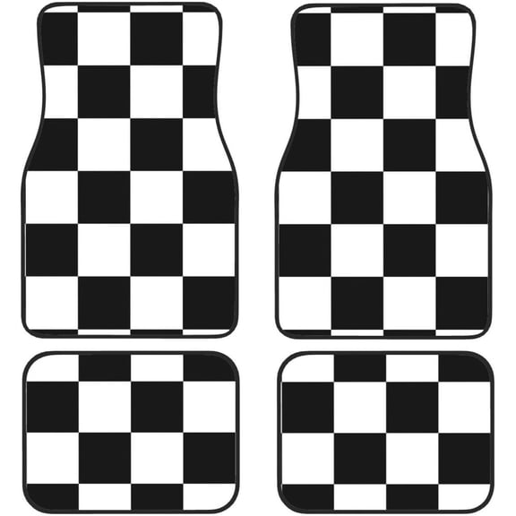 Black and White Checker All-Weather Car Floor Mats 4-Piece Set | Universal Fit for Suvs, Trucks, Vans | Durable