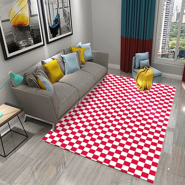 Black and White Checkerboard Plaid Carpet Moroccan Style Living Room