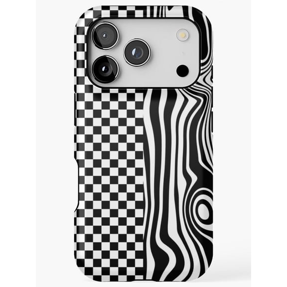 Black and White Checkerboard and Optical Wave Tough Case for Apple iPhone 13 Series and iPhone 14, Polycarbonate and TPU