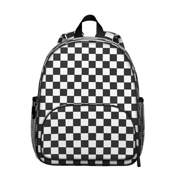 Black and White Checkered Backpack Backpack for School,Cute School Bag,Schoolbag with Adjustable Shoulder Straps & Padded Back,13.8"x11.4"x6"