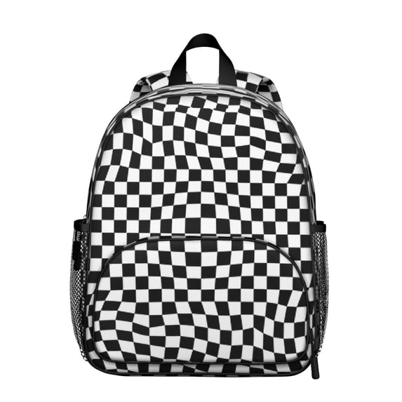 Black and White Checkered Backpack Backpack for School,Cute School Bag,Schoolbag with Adjustable Shoulder Straps & Padded Back,13.8"x11.4"x6"