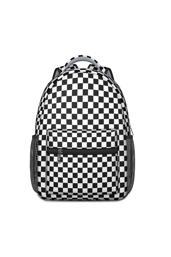 Black and White Checkered Backpack for School,Cute School Bag,Schoolbag with Adjustable Shoulder Straps & Padded Back,15.3"x11"x6.7"