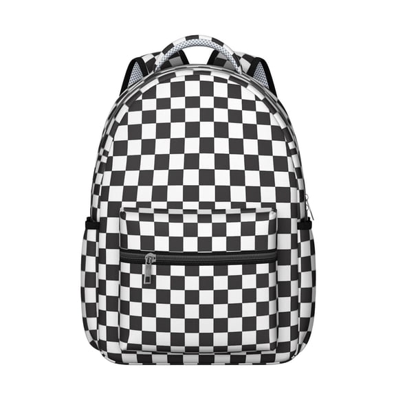 Black and White Checkered Backpack for School,Cute School Bag,Schoolbag with Adjustable Shoulder Straps & Padded Back,15.3"x11"x7.1".﻿