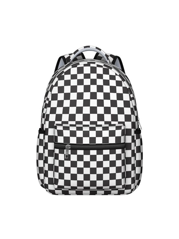 Black and White Checkered Backpack for School,Cute School Bag,Schoolbag with Adjustable Shoulder Straps & Padded Back,15.3"x11"x7.1".